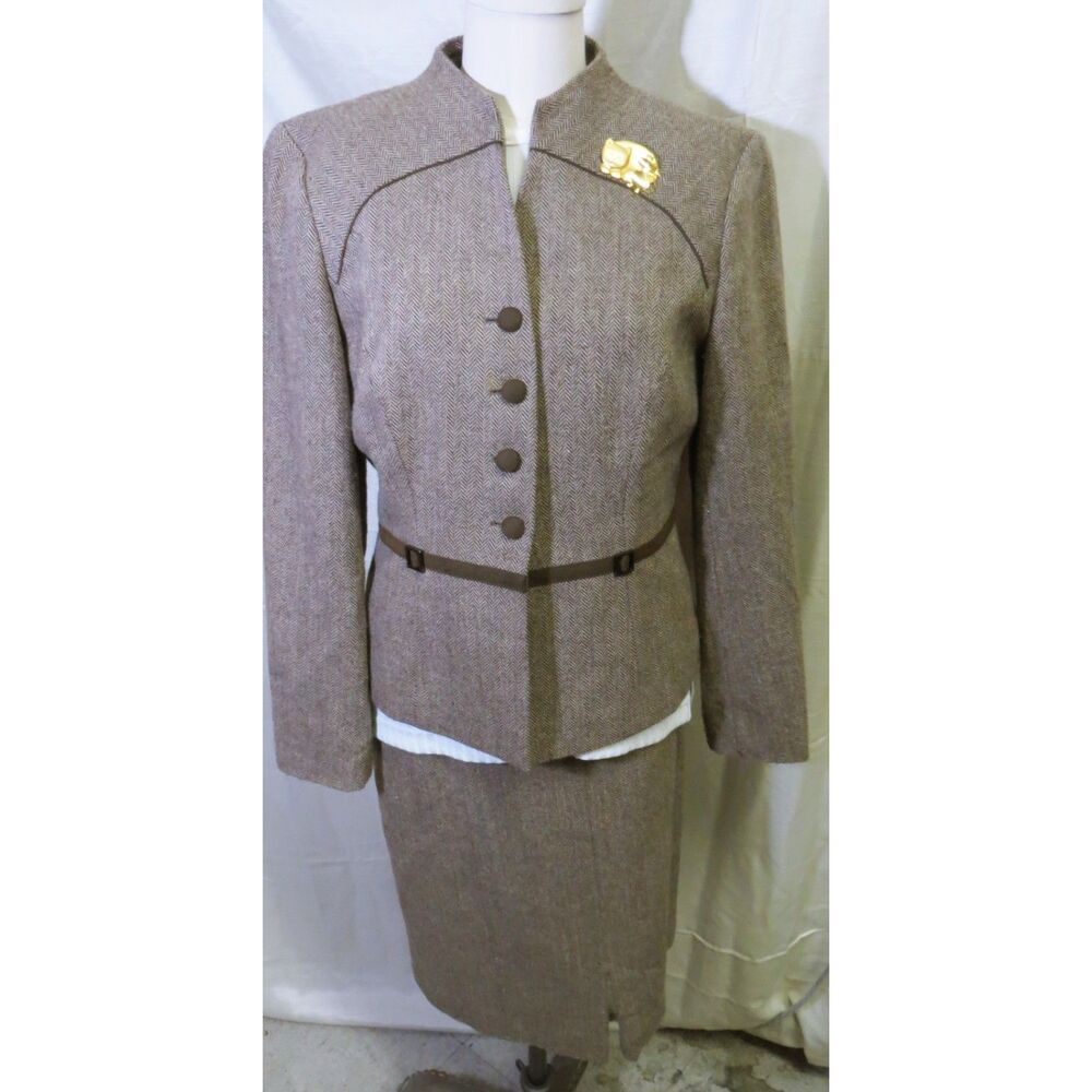John Meyer of Norwich Brown Tweed Skirt Suit Size xs